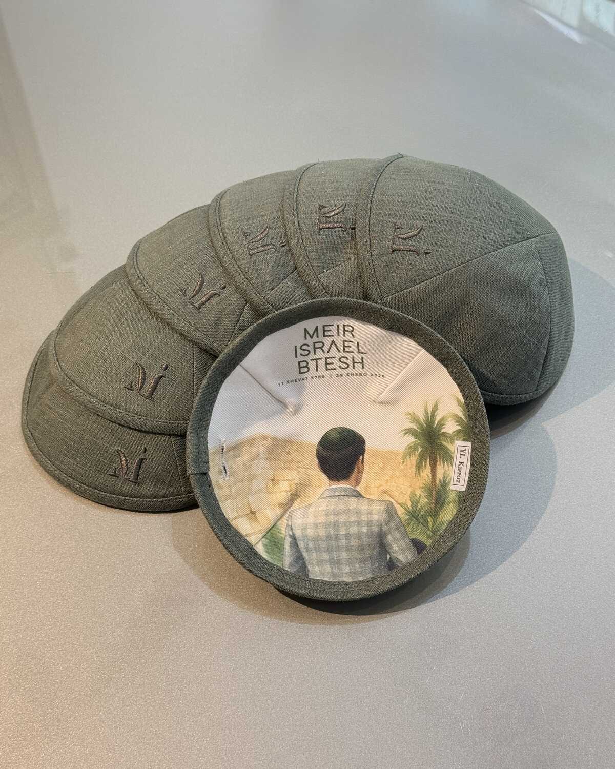 Kippot tejidas gris piedra personalizadas para bar mitzvah