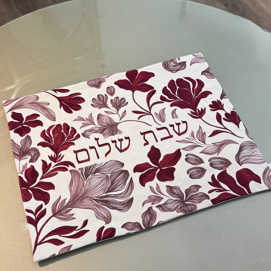 Challah cover de lino bordado a mano con motivo floral